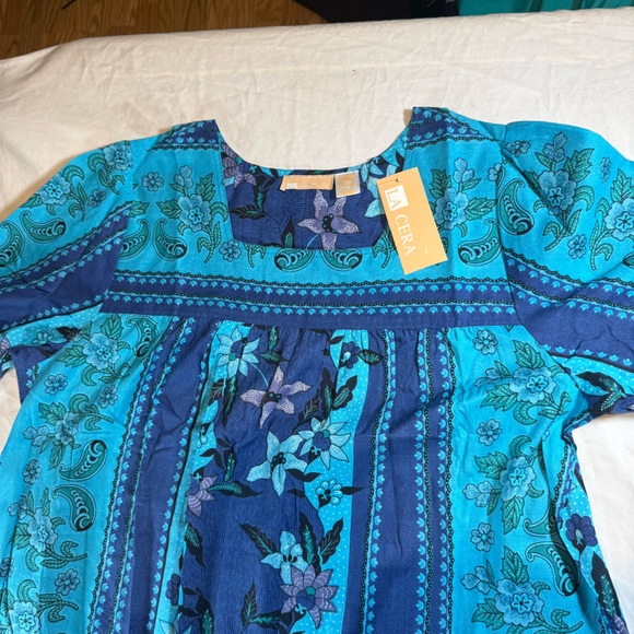 LA CERA Dress Womens Large Blue Boho Floral Print Midi Cottagecore NWT - Picture 15 of 16